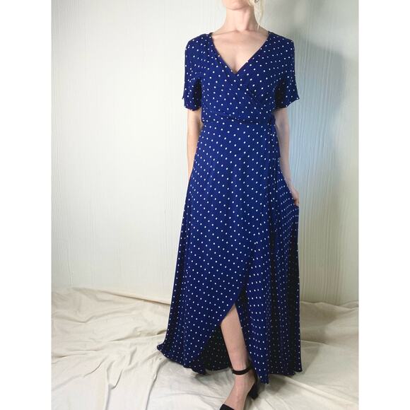 AUGUSTE THE LABEL "Lilly" Navy Blue Polka Dot Maxi Wrap Dress US 4 - Picture 10 of 13